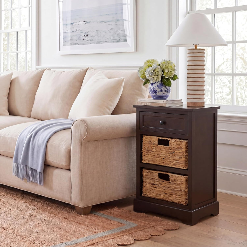 SAFAVIEH Furniture - Carrie 3-Shelf Side Table - Dark Chocolate - Solid Wood - Farmhouse Tiered Design - Ideal for Living Room, Entryway, Home Office, 16'W x 13'D x 26'H - Fully Assembled (AMH5700H)