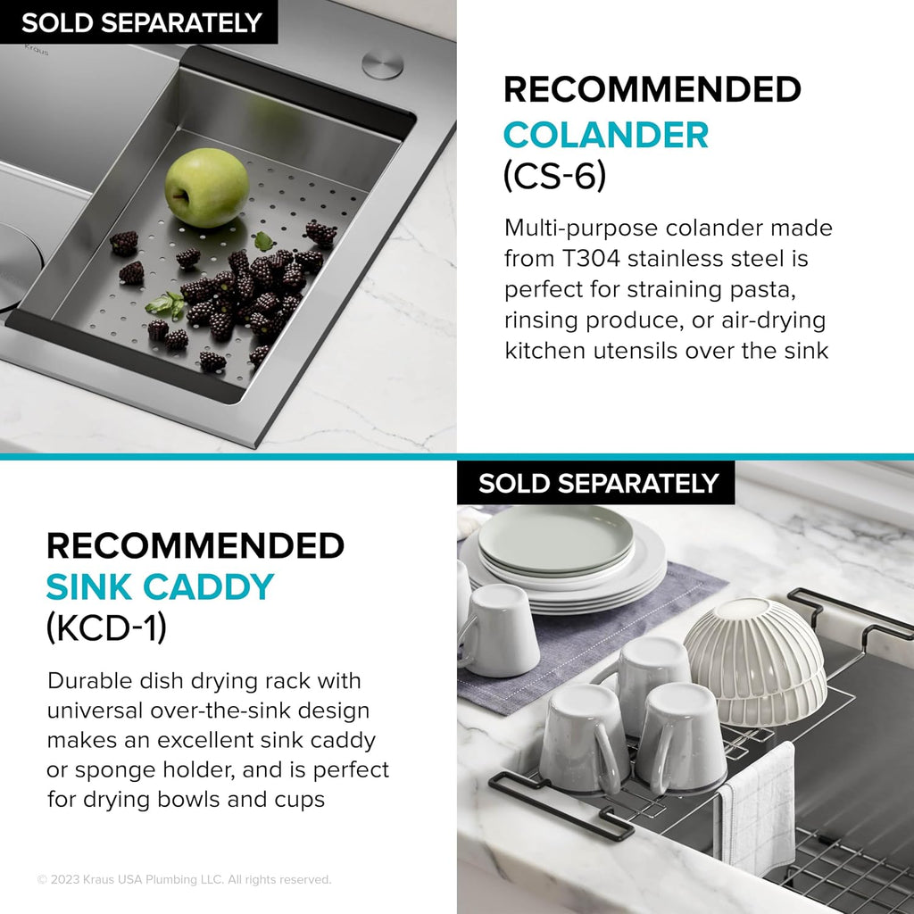 KRAUS Kore 30-Inch Drop In/Top Mount Workstation 16 Gauge Single Bowl Stainless Steel Kitchen Sink with Accessories, KWT310-30