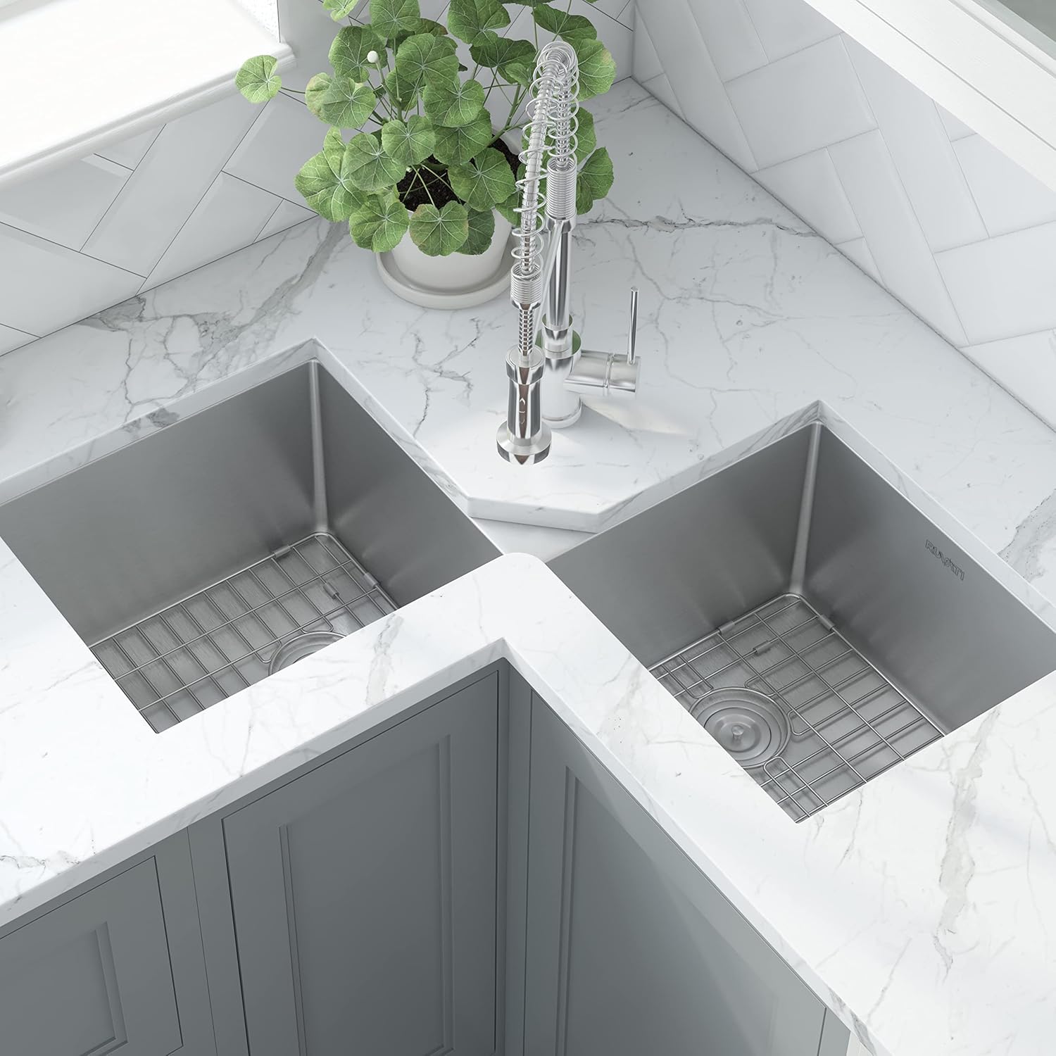 Ruvati Undermount Corner Butterfly Kitchen Sink 16 Gauge 44 inch Double Bowl Stainless Steel - RVH8400