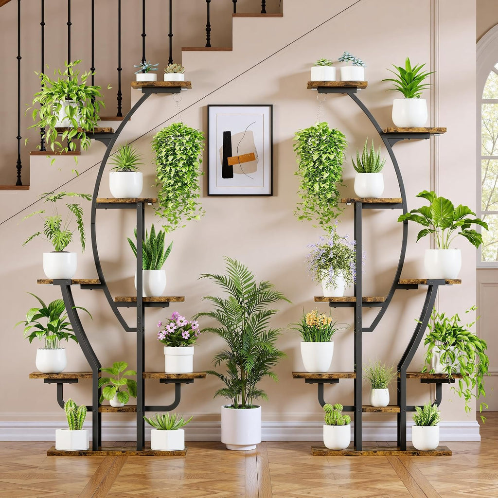 IRONCK Plant Stand Indoor with Grow Lights, 9 Tiered Indoor Plant Shelf, 62' Corner Plant Stands for Indoor Plants, Metal Plant Flower Display Shelves, Moon-Shaped Plant Rack for Home, Patio, Black
