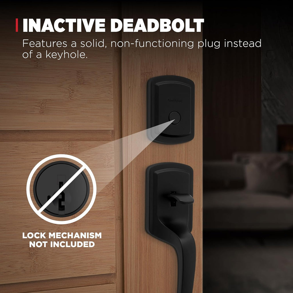 Kwikset Prague Non-Functioning Front Door Lock Handle and Inactive Deadbolt Set with Interior Door Handle, Dummy Handleset Exterior with Interior Knob, Matte Black with Microban Protection