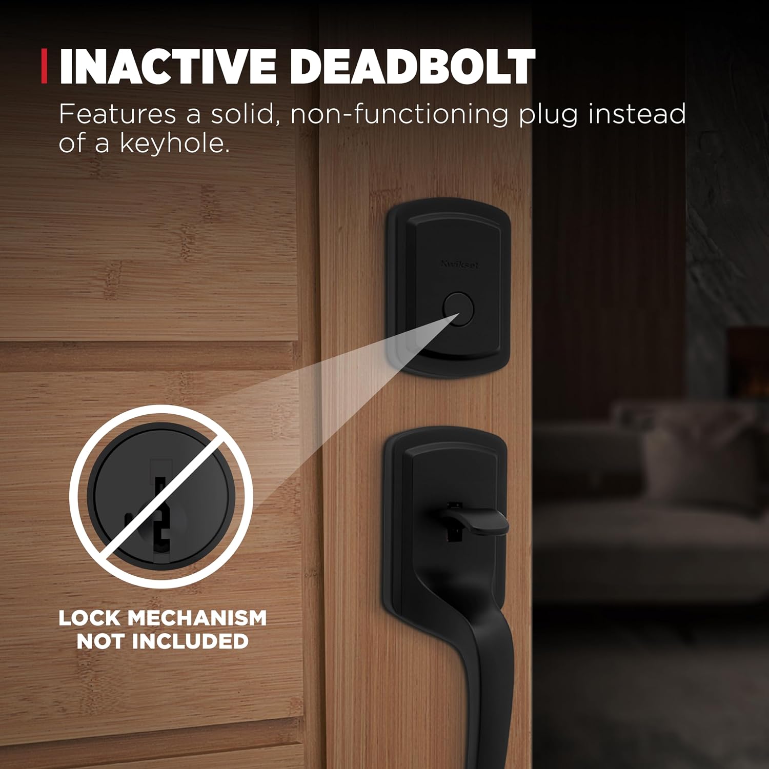 Kwikset Prague Non-Functioning Front Door Lock Handle and Inactive Deadbolt Set with Interior Door Handle, Dummy Handleset Exterior with Interior Knob, Matte Black with Microban Protection