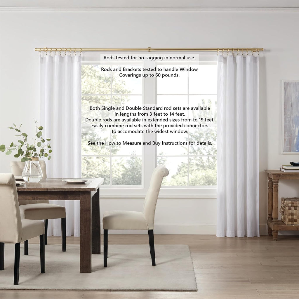 MODE Cambria Designer Series - Premium 6 foot Custom Double Curtain Rod - 1-1/8 inch Large Diameter - Non-Adjustable for a Seamless Look - Premium Designer Brackets and End Caps - Brushed Gold Finish