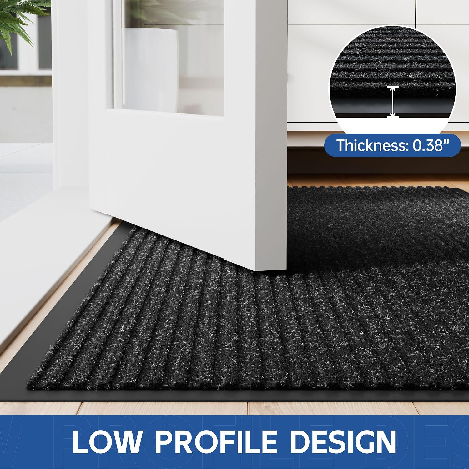Front Door Mat, 10' x 3' Heavy Duty Indoor Outdoor Door Mat Entrance, Commercial Welcome Mats, Stain and Fade Resistant, Durable Rubber Backing, Low Profile Entry Mat for Patio, Black Stripe