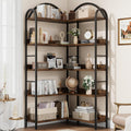 GarveeHome Arched Bookshelf Corner Bookcase, L Shaped Bookshelf Industrial Corner Bookshelves, Large Bookcase with Metal Frame, Corner Shelf Arch Display Rack for Living Room Bedroom
