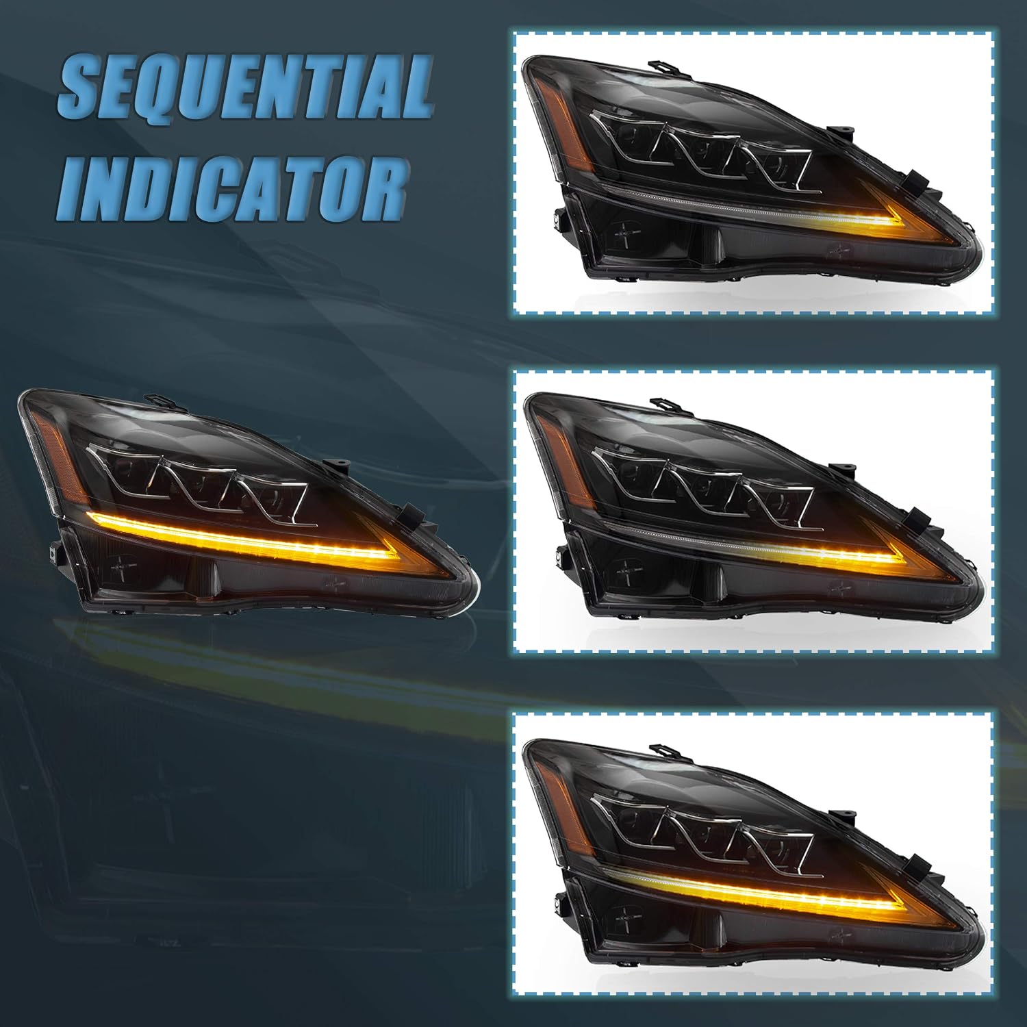 VLAND Headlights and Tail lights Fit for Lexus IS250 IS350 IS22d 2006-2012, ISF 2008-2014 4-Door Plug-and-play, (Amber+Smoked)