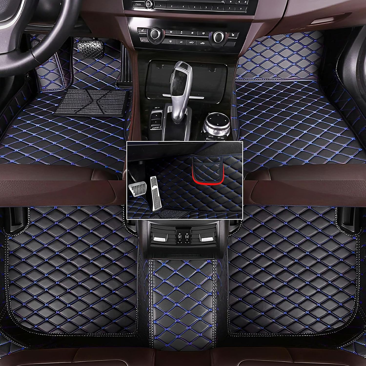 Custom Fit Leather Car Floor Mats for Hyundai Elantra 2021-2025,Waterproof Anti-Slip Vehicle Floor Liners, Durable Easy Clean Interior Protection Mats(Full Set/Black Blue)