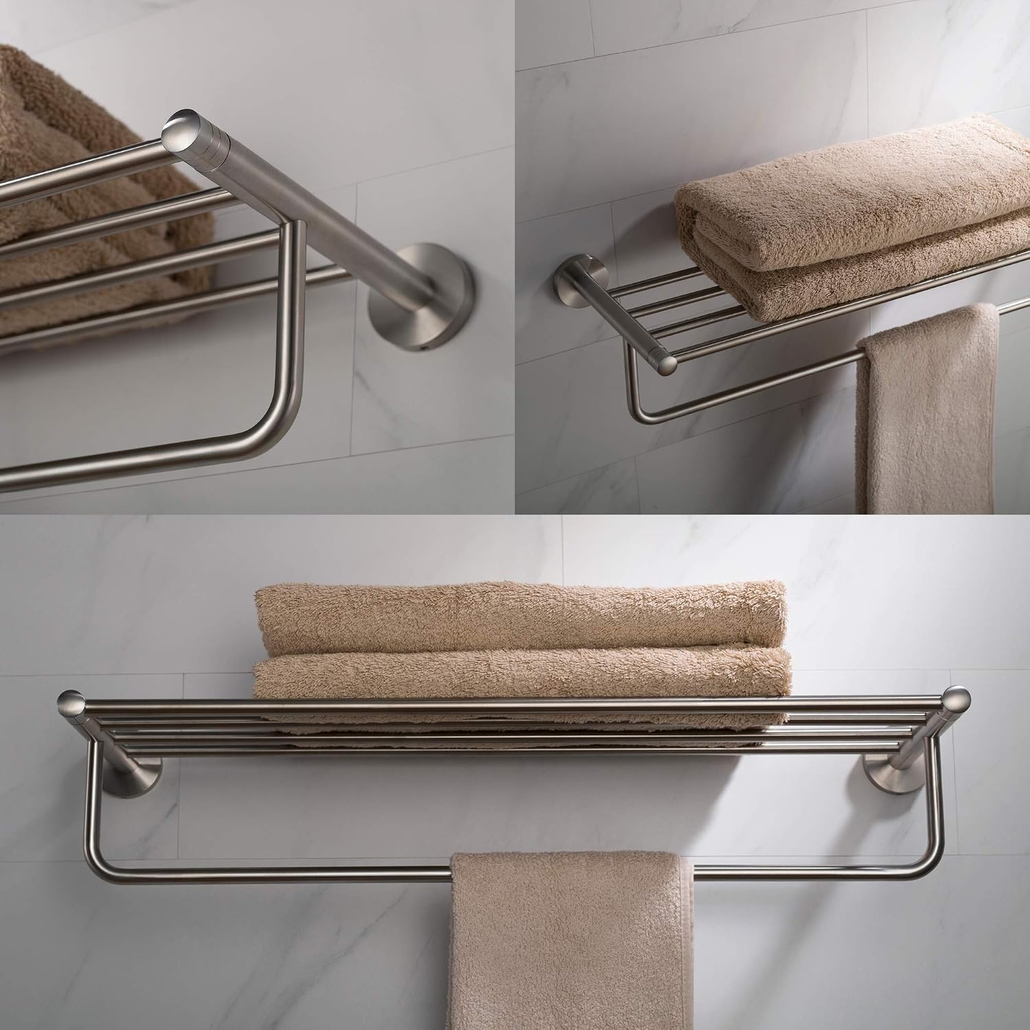 KRAUS Elie Bathroom Shelf with Towel Bar, Brushed Nickel Finish, KEA-18842BN