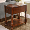 LEEMTORIG Narrow Nightstand with Drawer, No-Tools Assembly Wood End Tables Living Room Side Tables Bedroom, Mid-Century Modern 13'W Slim Narrow Bedside Table, 22'D x 22.3'H, Cherry Brown BBJ-004-DWA