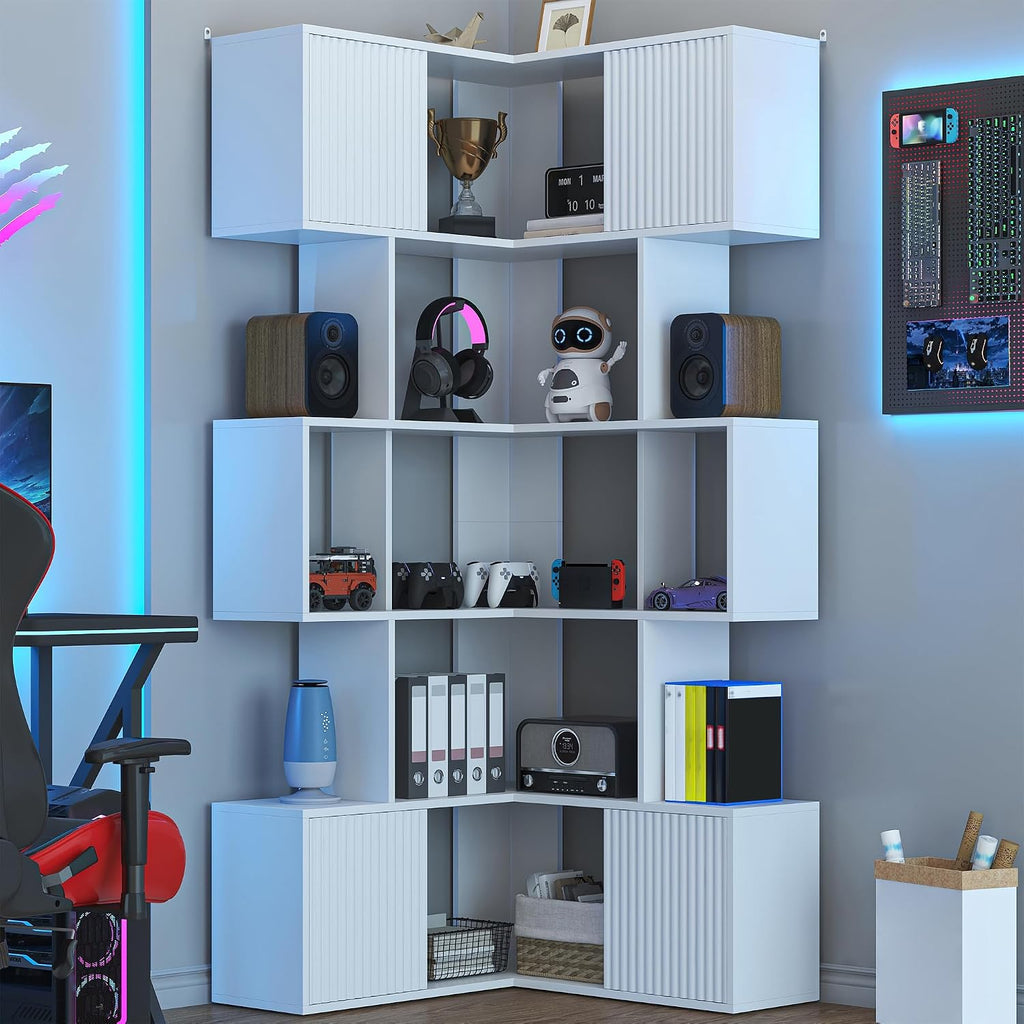 kepptory 6 Tiers Corner Bookshelf, 71' Display Storage Bookcase, L-Shaped Cube Bookshelf, Modern Display Shelf Standing Unit, Curio Display Bookshelf for Living Room/Home Office/Bedroom, White