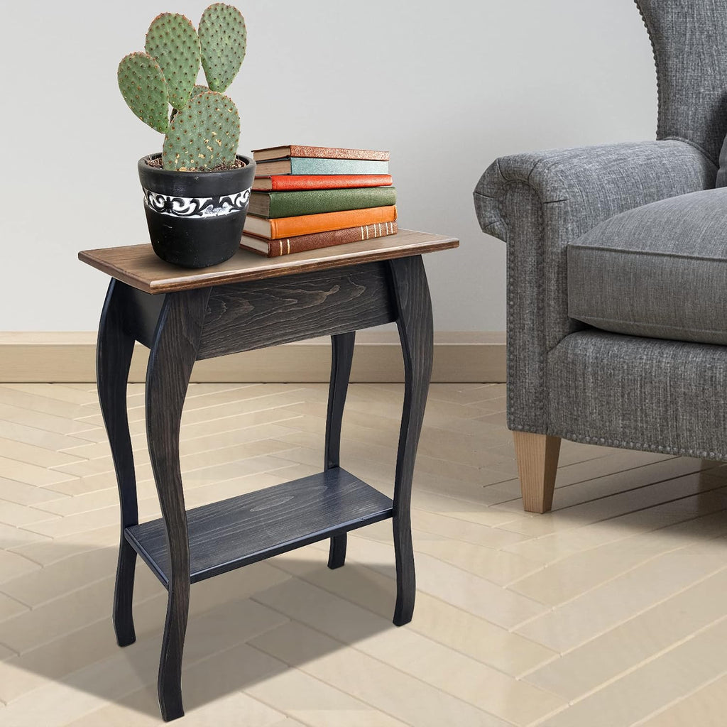 Peaceful Classics Wooden End Table- Amish Handmade Slim Side Table for Living Room, Bedroom, Entry Way, & Hallway, Thin Narrow End Table with 2-Tiered Shelves for Display & Storage, Mocha