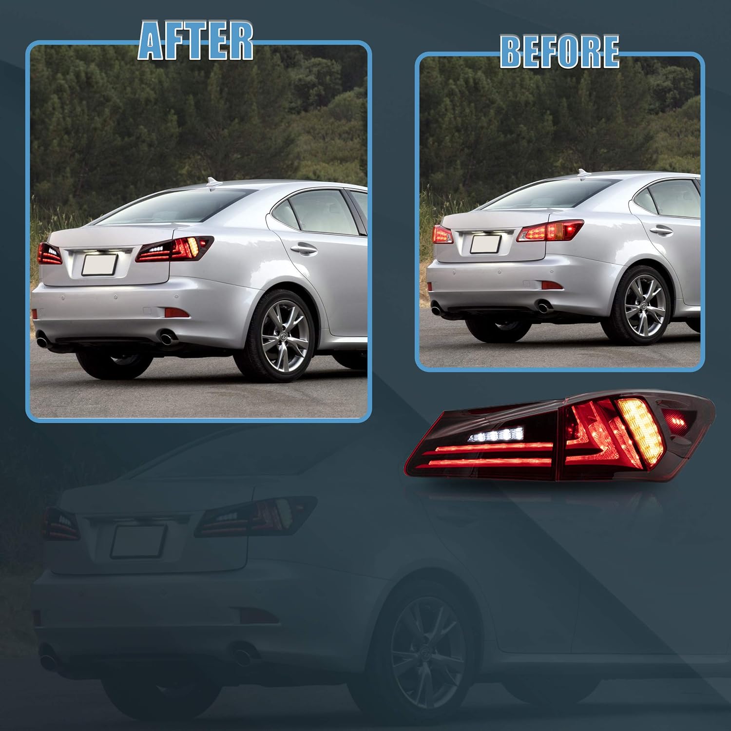 VLAND Headlights and Tail lights Fit for Lexus IS250 IS350 IS22d 2006-2012, ISF 2008-2014 4-Door, Plug-and-play, (Amber+Red)
