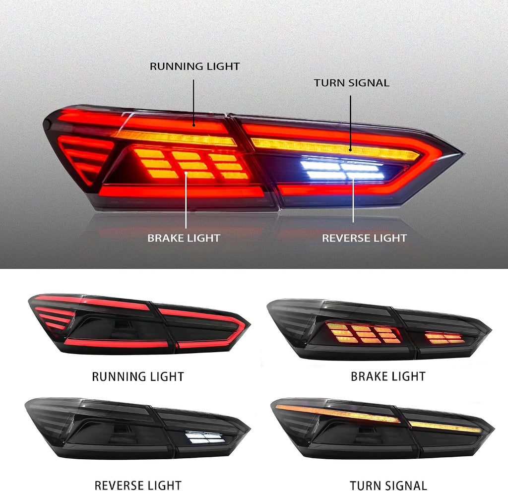 TDK GROUP Taillights Assembly Compatible with 8th Gen TOYOTA Camry 2018-2022, Smoked Lens Toyota Camry LE SE TRD XSE XLE Rear Lamps with Animation DRL Sequential Indicator, White Lamp Panel