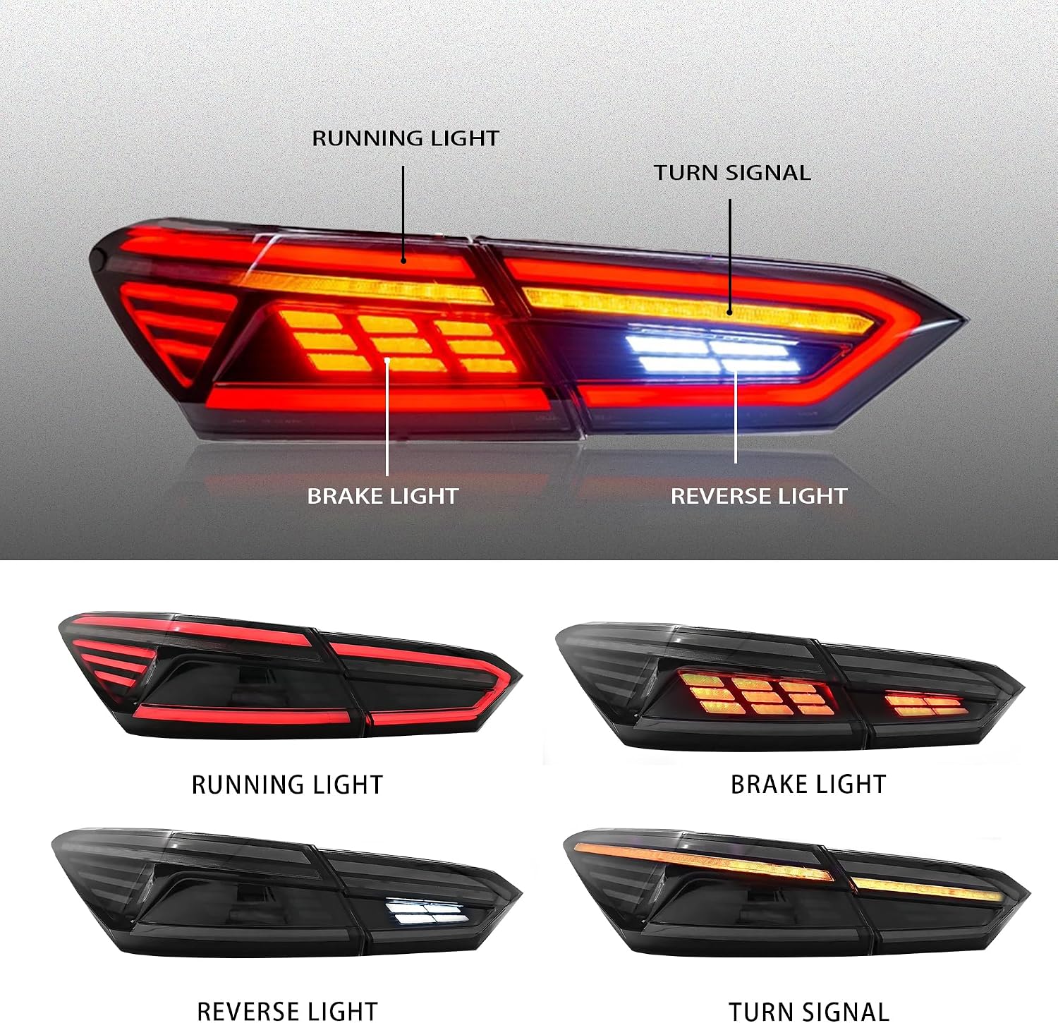 TDK GROUP Taillights Assembly Compatible with 8th Gen TOYOTA Camry 2018-2022, Smoked Lens Toyota Camry LE SE TRD XSE XLE Rear Lamps with Animation DRL Sequential Indicator, White Lamp Panel
