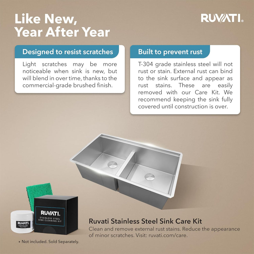 Ruvati 30-inch Workstation Ledge 50/50 Double Bowl Undermount 16 Gauge Stainless Steel Kitchen Sink - RVH8345