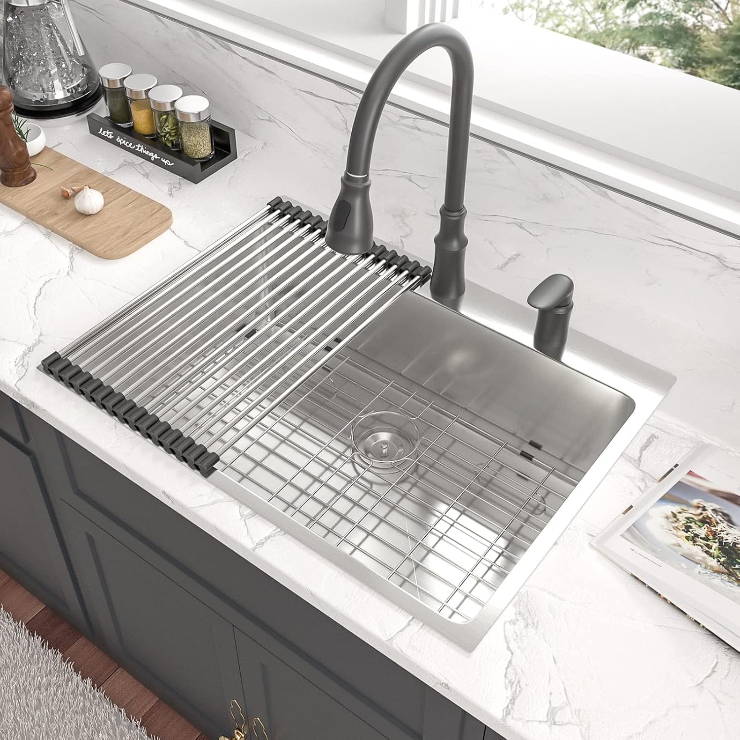 Lordear 33 Inch Drop In Kitchen Sink 33x22 Stainless Steel Topmount Sinks 16 Gauge T304 Single Bowl Kitchen Sink With 3mm Thickened Plate Round Corners