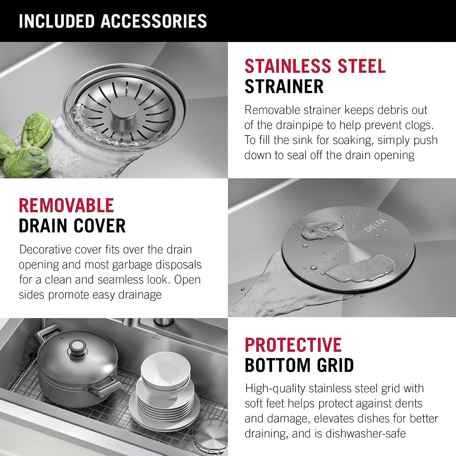 DELTA FAUCET 95A932-25S-SS Lorelai Workstation Kitchen Sink Drop-in Top Mount Stainless Steel Single Bowl with WorkFlow Ledge and Chef's Kit of 5 Accessories