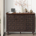Aoikax Retro 3 Door Storage Cabinet with Plaid Pattern Front, Rustic Side Table for Bedroom, Living Room, Handles, Four Shelves, Pine Wood, Natural Wood, Brown
