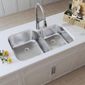 32 Inch Undermount 60/40 Double Bowl Kitchen Sink, 18 Gauge 304 Stainless Steel Commercial Grade Satin Finish Kitchen Sinks with Strainer, 32' x 20' x 9'