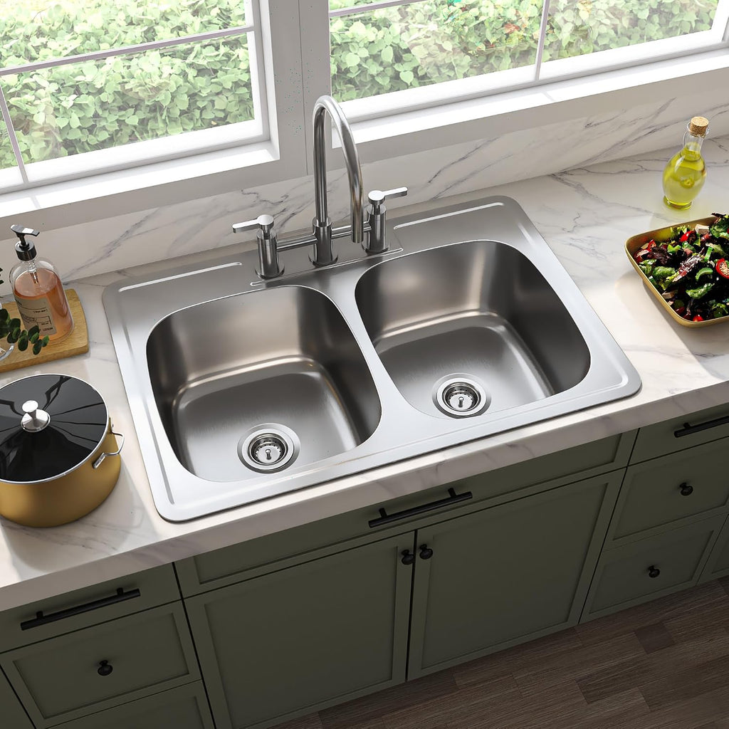 MSI Double Bowl 33 in. X 22 in. Stainless Steel Overmount Kitchen Sink