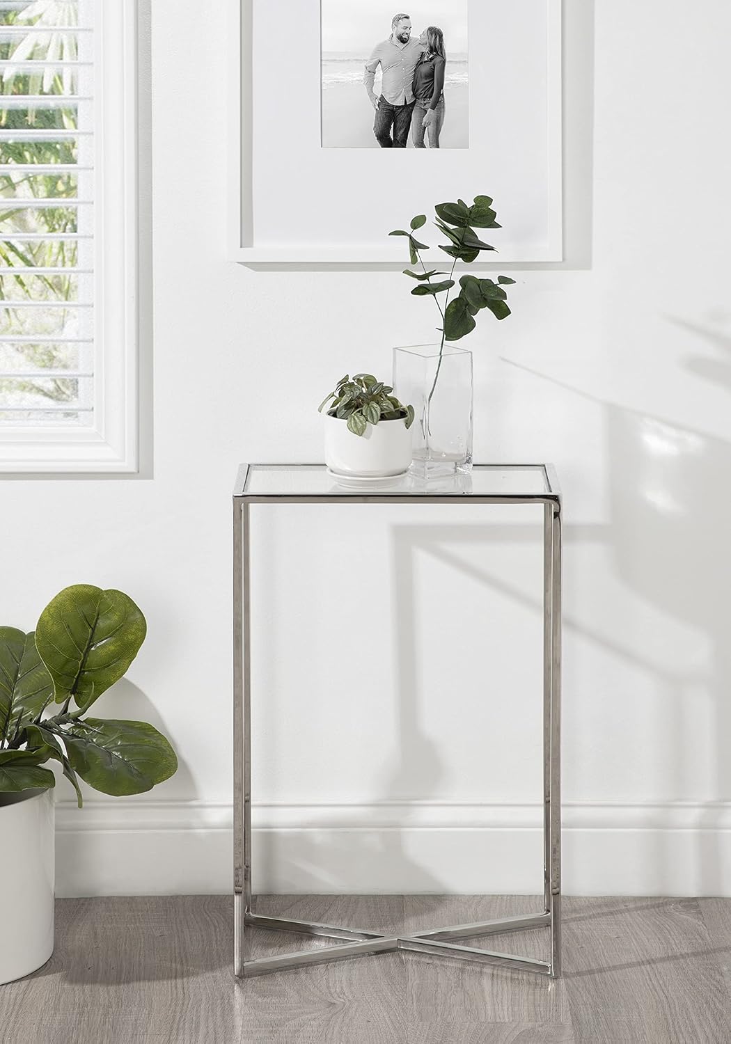 Kate and Laurel Jaspur Modern Slim End Table, 16 x 8 x 24, Silver, Decorative Glam Side Table for Use as Narrow Bedroom Nightstand or Living Room Accent