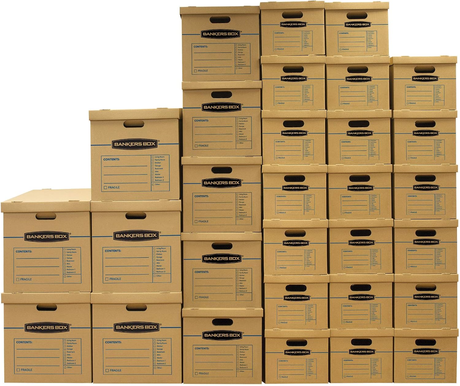 Bankers Box Classic Moving Box 30 Pack Kit, Reinforced Handles, Tape-Free Assembly, Box with Lid, 5 Small 20 Medium and 5 Large Boxes (7716502)