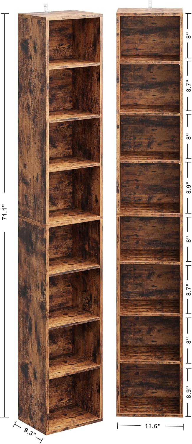 IRONCK Tall Narrow Bookshelf 8 Tiers 71in Set of 2, Compact Corner Bookcase, Easy to Match for Living Room, Office, Study, Bedroom