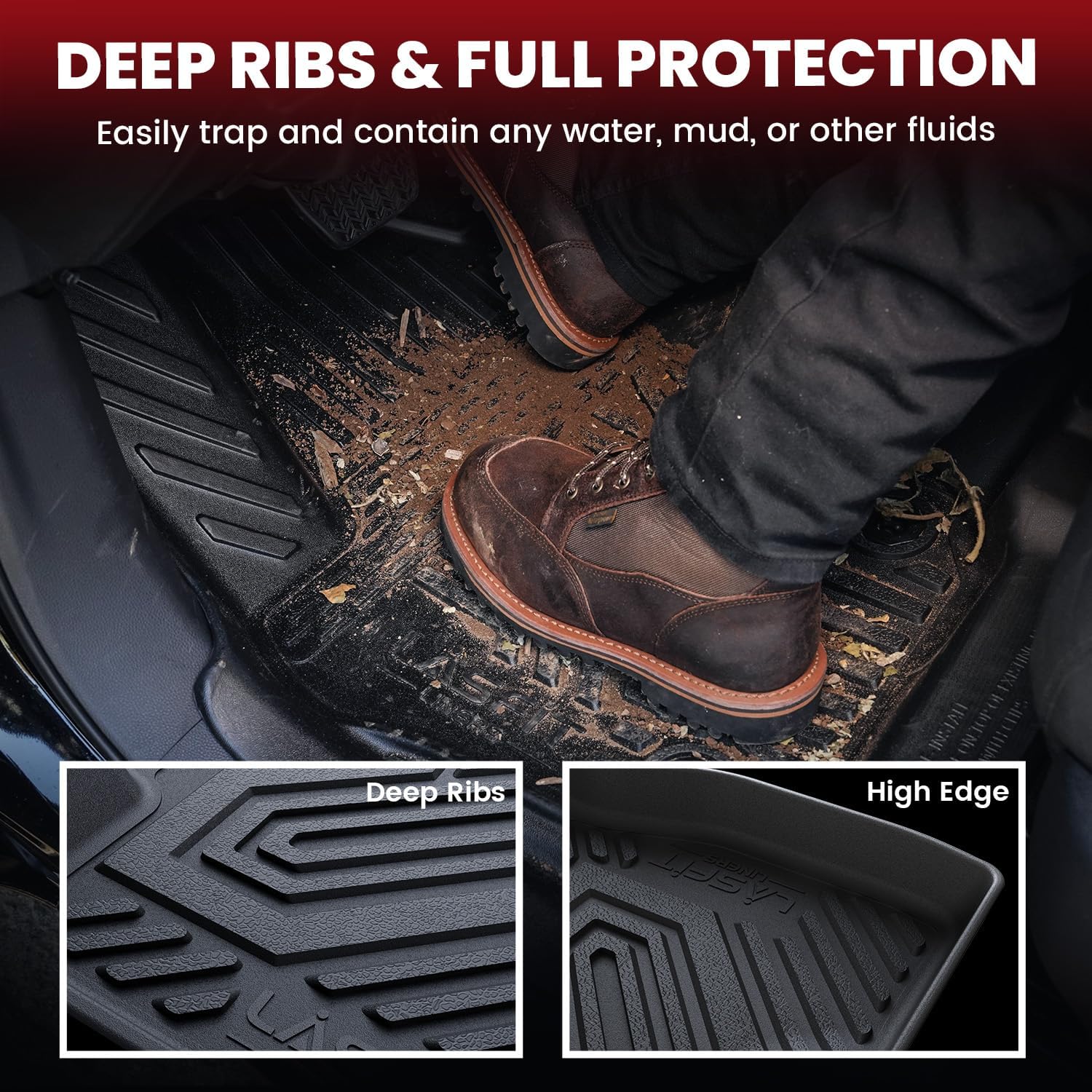 LASFIT Floor Mats & Cargo Trunk Mat for Mazda CX5 2013-2016 (Not fit Models Produced After 2016.5) Custom Fit TPE All Weather Full Set Automotive Car Liners Accessories, Black