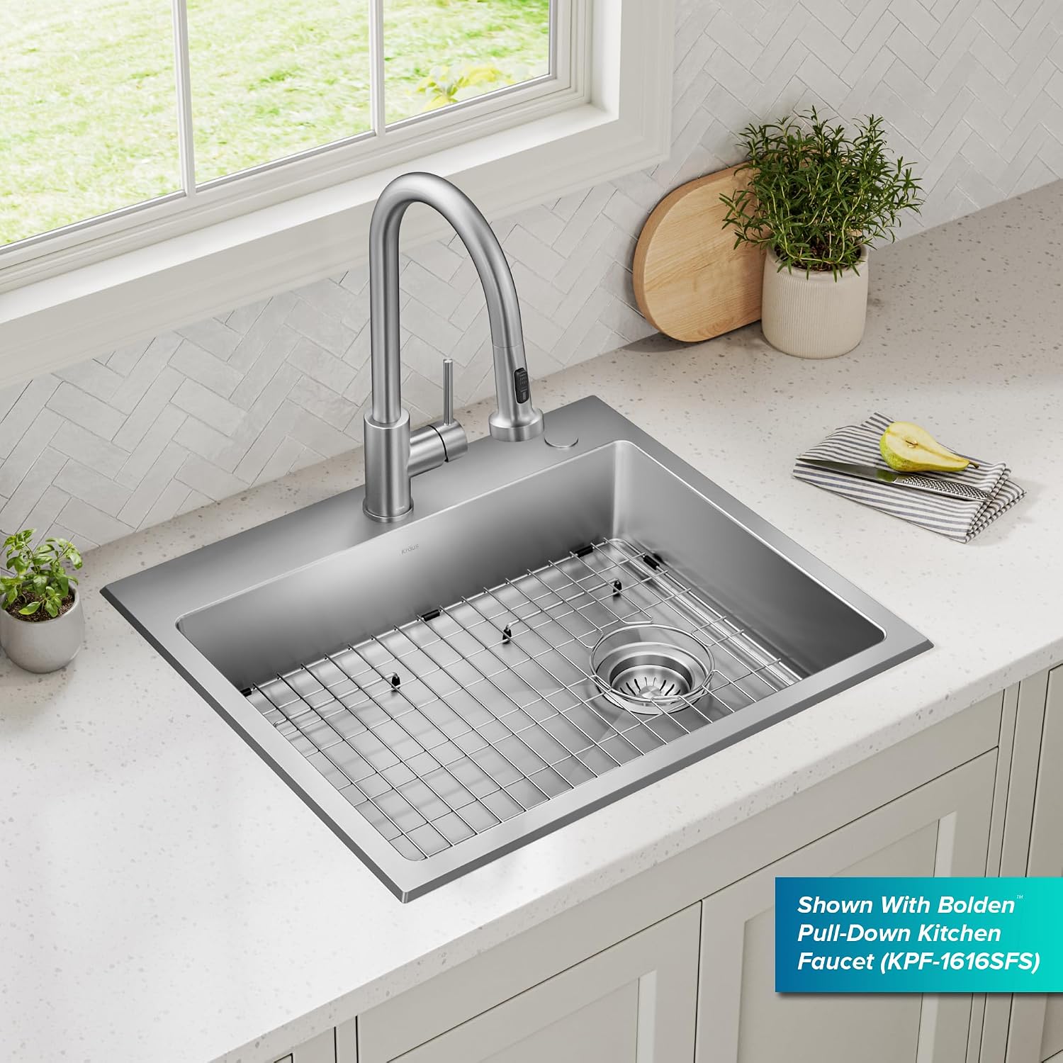 KRAUS Fairlane 25-inch ADA Compliant Drop In/Top Mount Single Bowl 18-Gauge Stainless Steel Kitchen Sink, KHT641-25-5.5