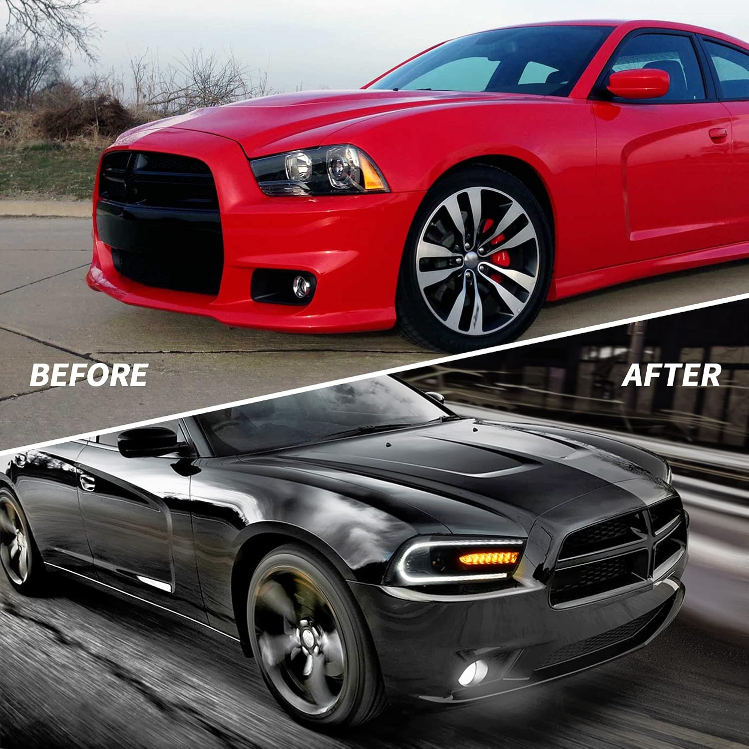VLAND Projector Headlights + D2S Led Bulbs Compatible with Dodge Charger 2011-2014 (Not Fit 2012 Charger SE) w/Sequential Indicator Passenger+ Driver Sides+Bulbs