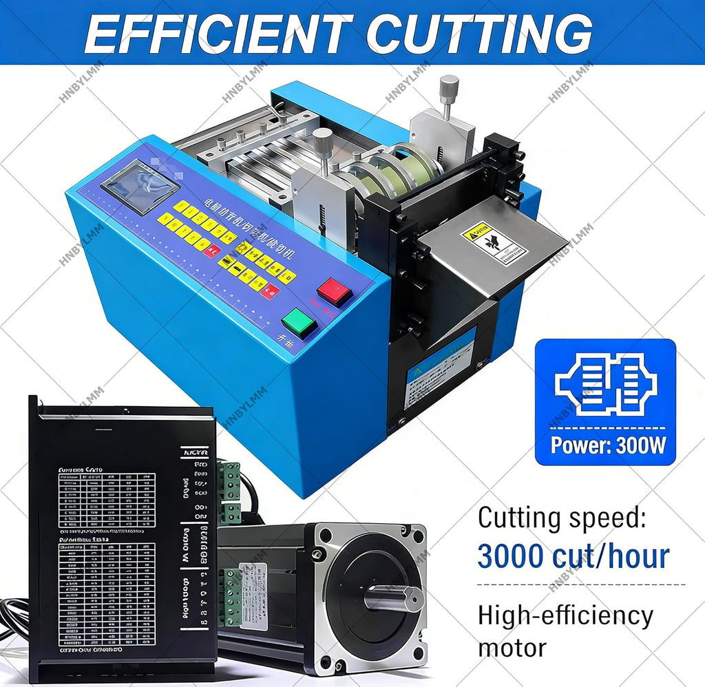 Automatic Heat Shrink Tube Cutting Machine Electric Tube Cable Pipe Cutter Industrial Fiberglass Sleeving Cutter with LCD Display & Micro Computer Control, Cutting Width 0-100mm, Accuracy 0.1mm