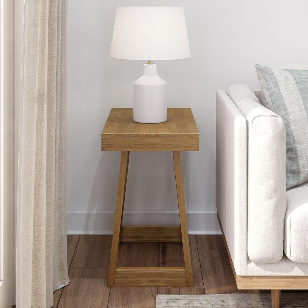 Plank+Beam Classic Rectangular Side Table, 25', Slim Side Table for Living Room, Narrow Nightstand for Small Spaces, Wood End Table for Bedroom, Pecan Wirebrush