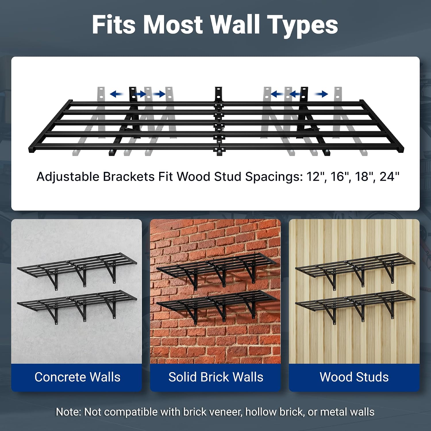 FLEXIMOUNTS 2-Pack 2x6ft Heavy Duty Garage Wall Shelving, 1200lbs Capacity, Garage Shelving Wall Mounted with 8 Hooks, Storage for Power Tools, Garden Supplies, Storage Bins, Lite Series