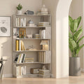 5 Tier Corner Bookshelf, Freestanding L-Shaped Wooden Bookcase with Open Shelves, Anti-Fall Panels and Anti-Tipping Device for Living Room, Home Office (Light Gray with Left Extension)