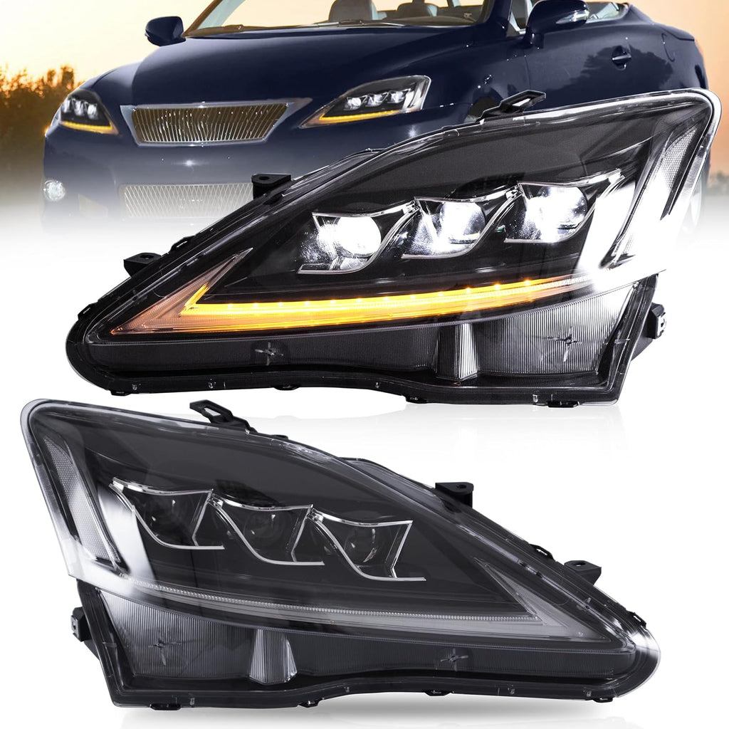 VLAND Headlight Fit for Lexus 2006-2012 IS250 IS250C IS350 IS350C lS 220d, 2008-2014 ISF, Plug-and-play, Clear