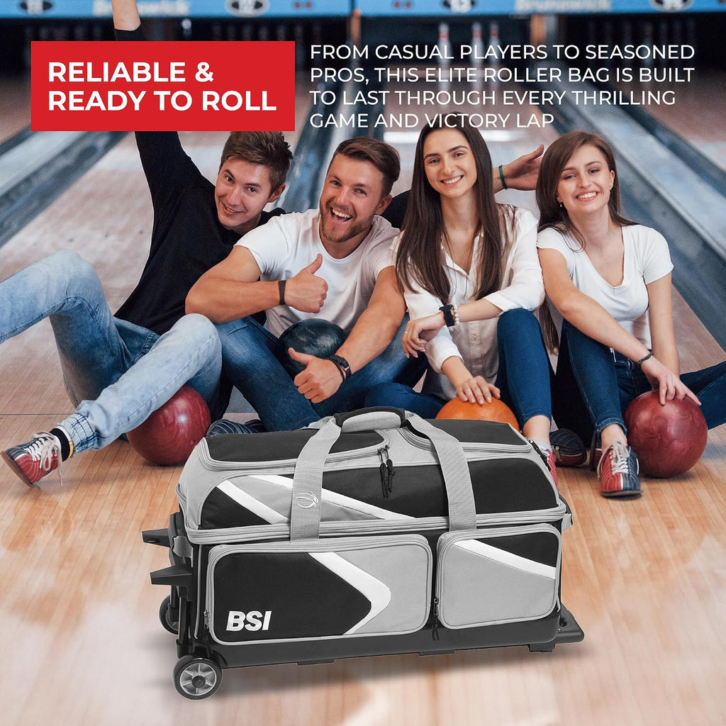 BSI Dash Roller Bowling Bag with Smooth Rolling Wheels, Padded Ball Compartment, Retractable Locking Handle, & Shoe Pocket