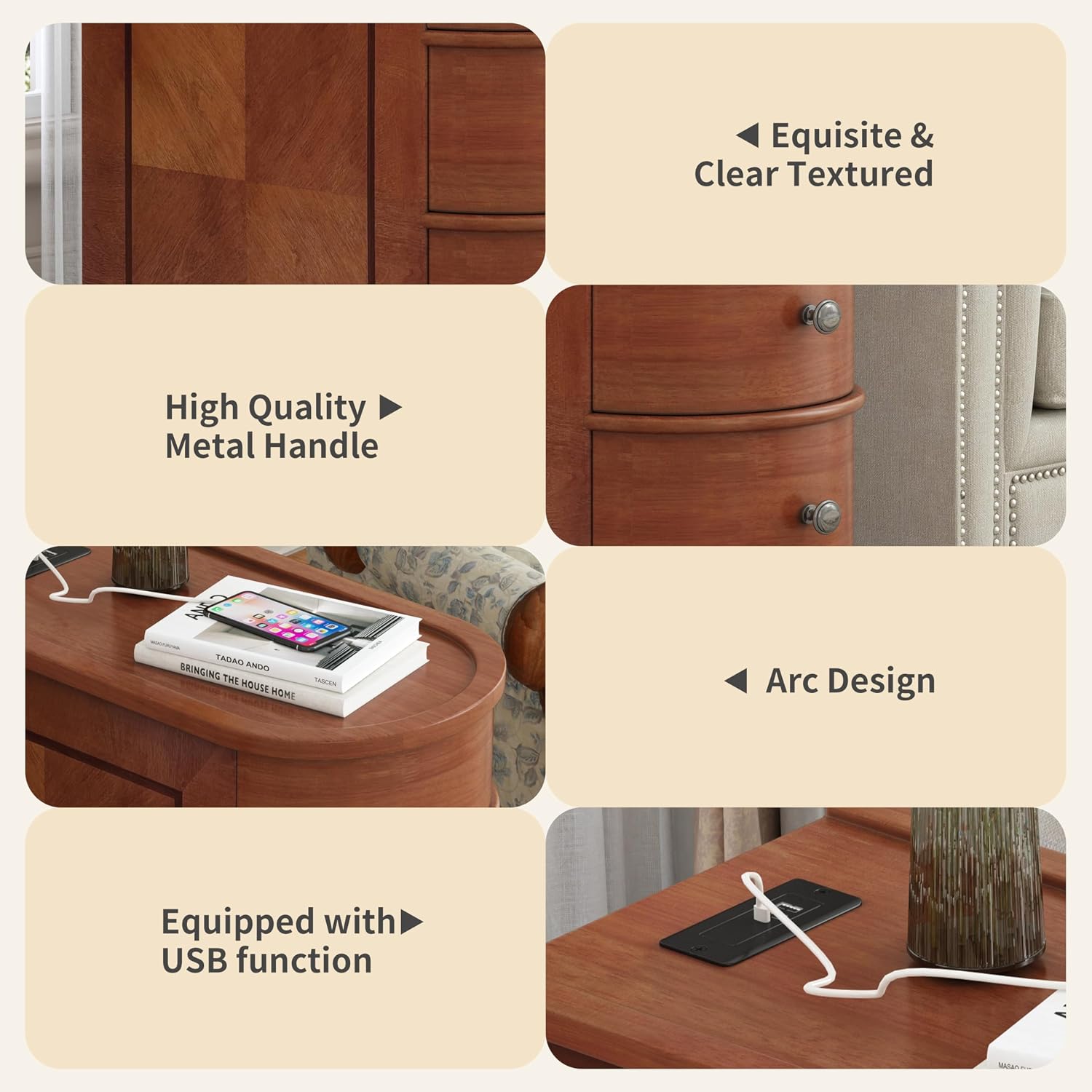 Narrow End Table with Charging Station, Vintage Slim Sofa Side Table & Nightstand with 2 Drawers, Compact Wood Storage for Living Room Bedroom Small Spaces, Fully Assembled, Brown
