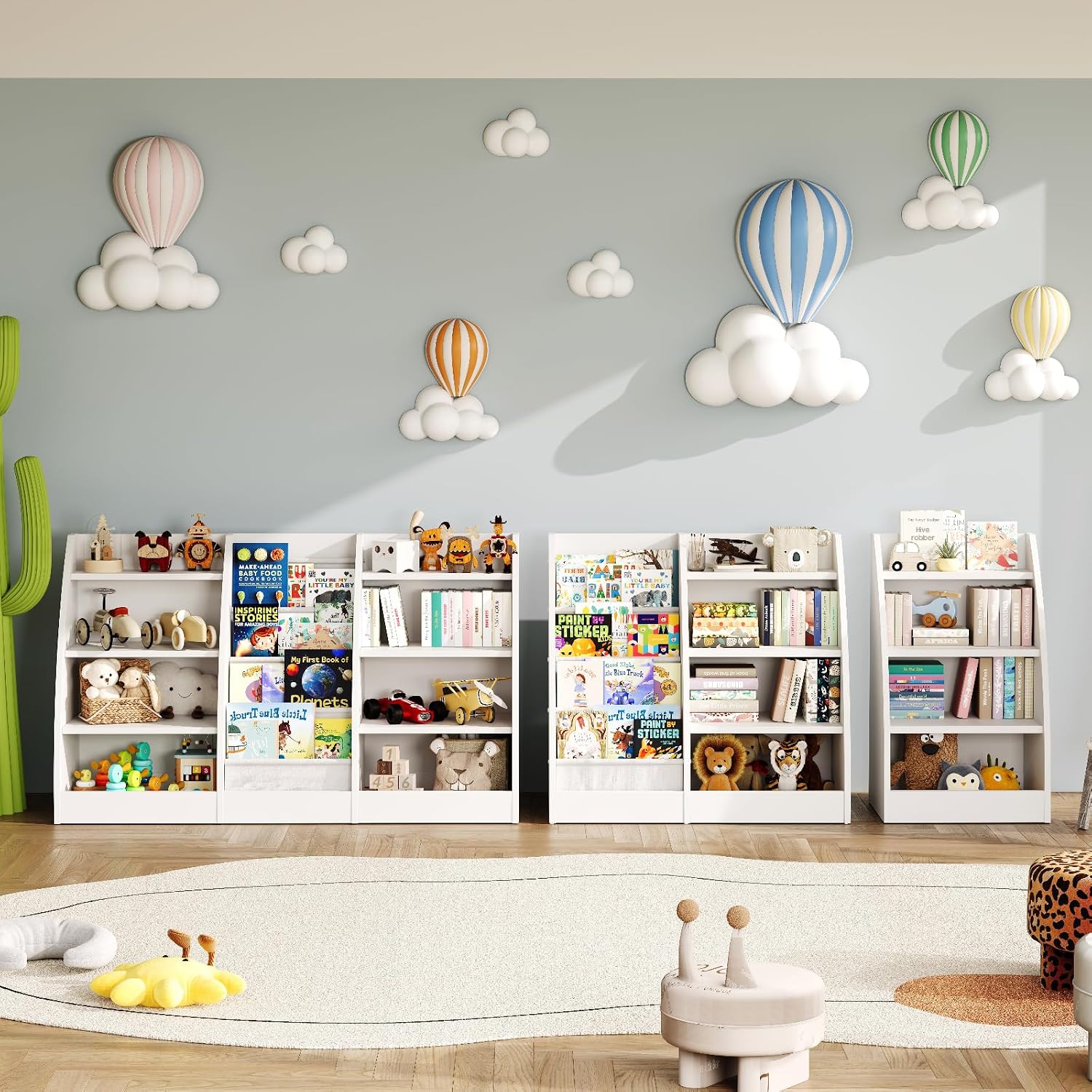 4 Tier Kids Bookshelf, 4 Layer Sling Kids Book Shelf for Kids Rooms, XL Wood Children Bookcase,Baby Storage Book Rack,Toddler Bookshelf, Book and Toy Organizer,Book Display Shelf for Bedroom, Nursery