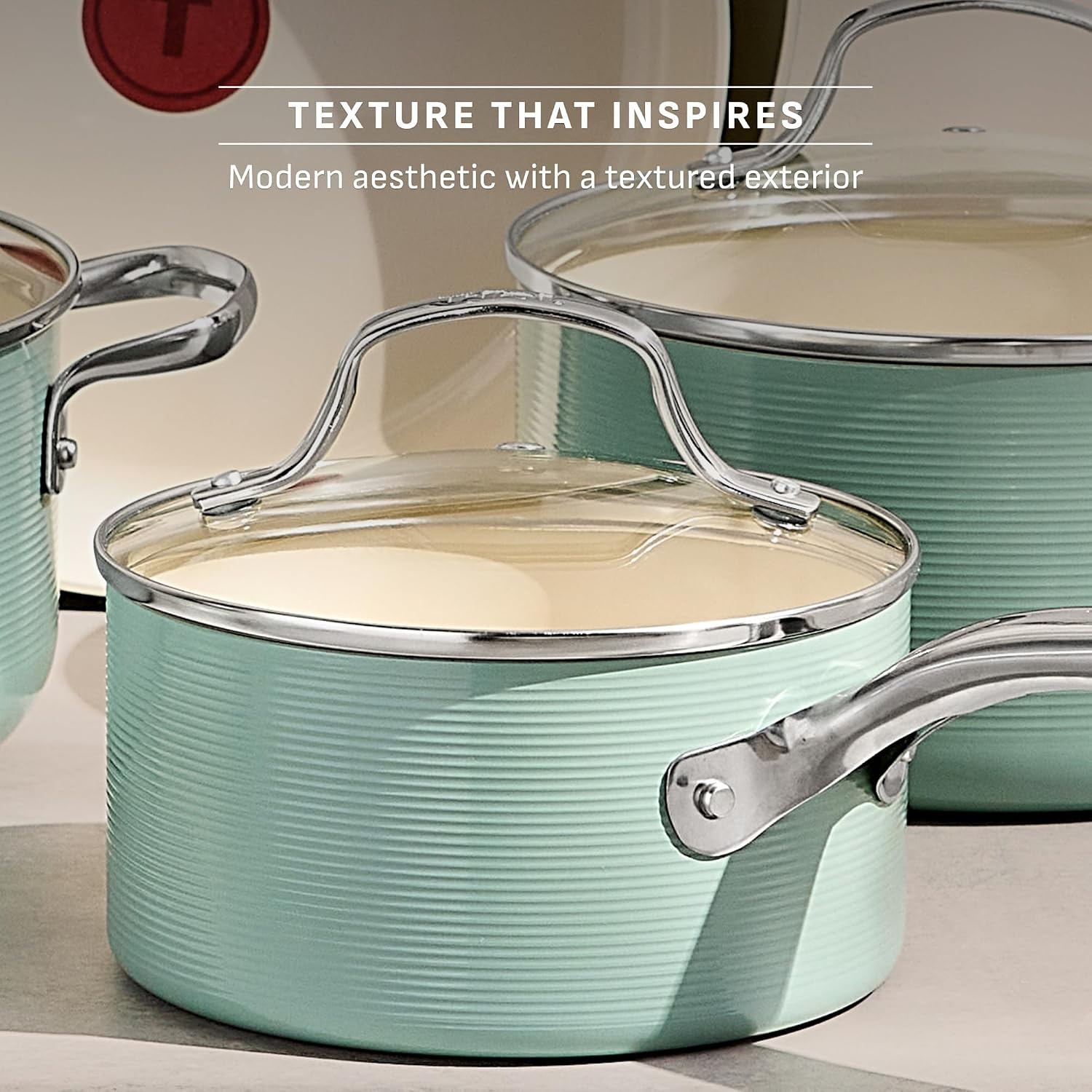 T-Fal Inspire Nonstick Cookware Set, 10-Piece, Oven Safe to 500°F, Stockpot, Ceramic Pots and Pans Set, Frying Pans, Saucepans, Protectors, Mint Green