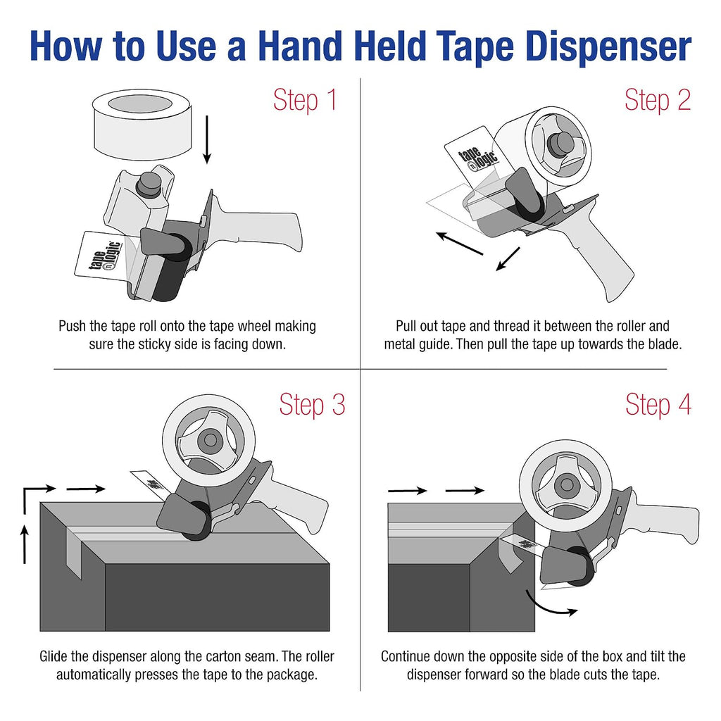 Box USA Tape Logic (4 Pack) Heavy-Duty Carton Sealing Tape Dispenser, 4', Blue/White