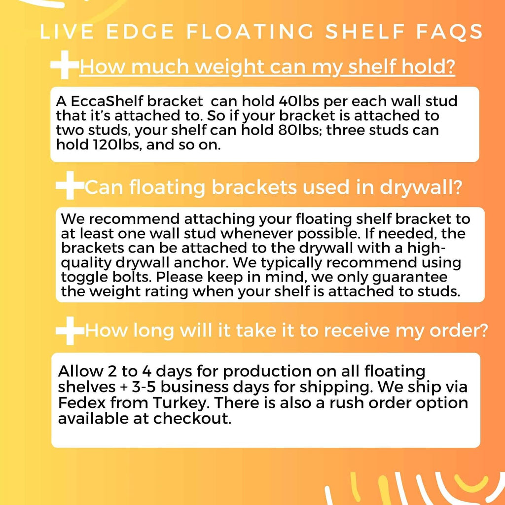 EccaShelf Rustic Live Edge Floating Shelves for Wall, Solid Wood Floating Shelf for Room, Natural Wood Wall Shelves for Bathroom, Floating Real Walnut Wood Shelf (78'' x 8'')