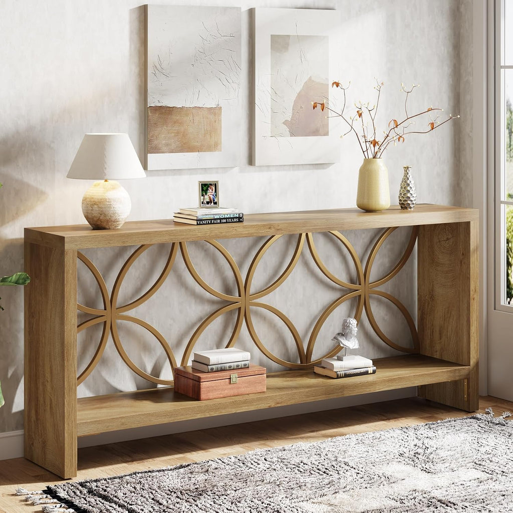 Tribesigns 70.9-Inch Narrow Sofa Table, FarmhouseLong Sofa Table Behind Couch, Entry Console Table with Storage for Entryway, Living Room, Foyer, Unique Design, Natural