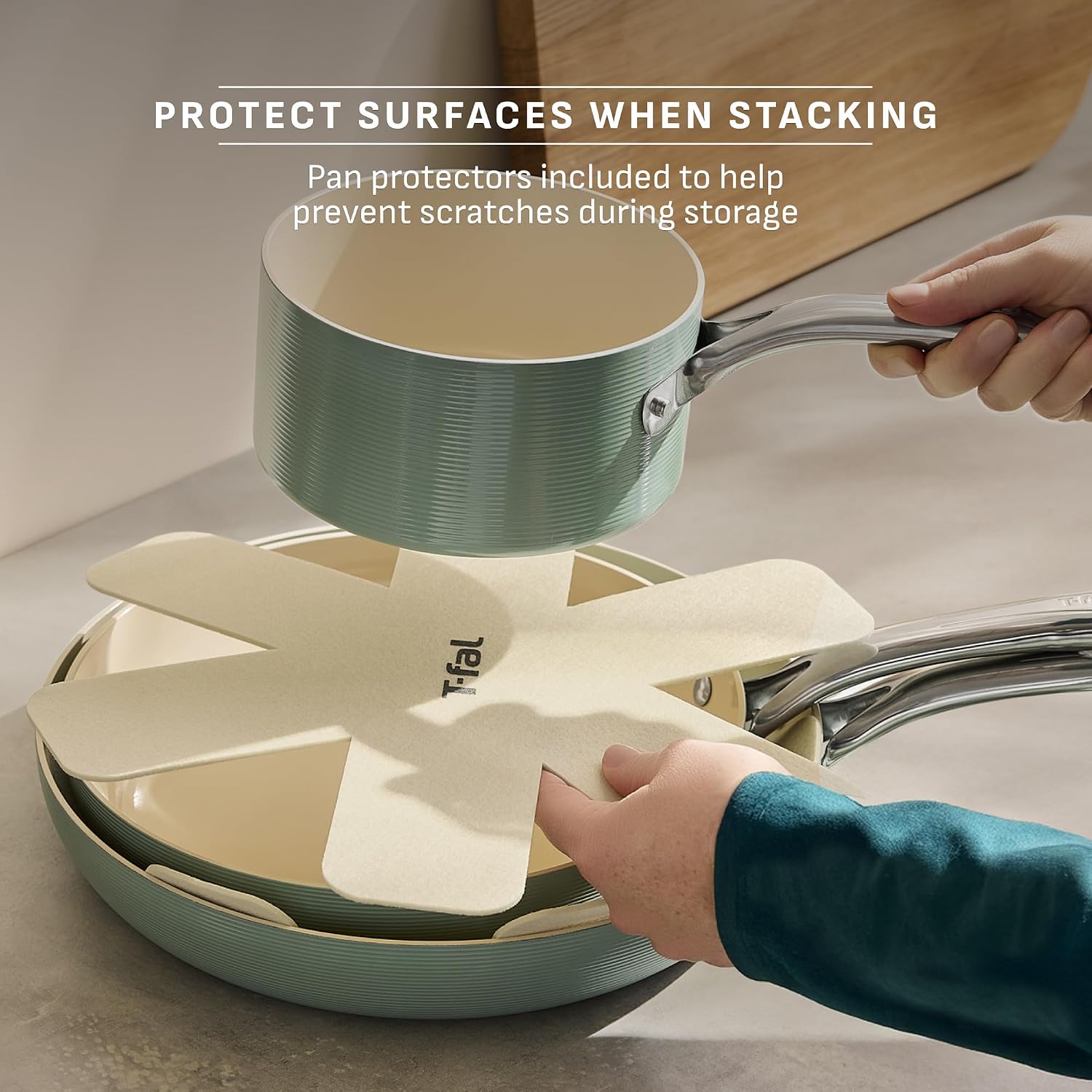 T-Fal Inspire Nonstick Cookware Set, 10-Piece, Oven Safe to 500°F, Stockpot, Ceramic Pots and Pans Set, Frying Pans, Saucepans, Protectors, Mint Green