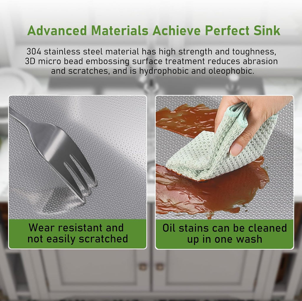 Drop In Kitchen Sink 28x18', 9' Basin Depth, 18 Gauge Stainless Steel Sink, 3D Embossed Surface Finish Top Mount with Accessories