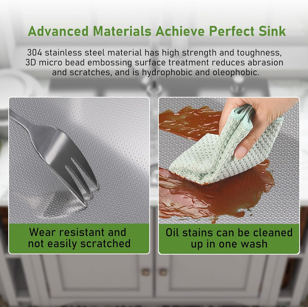 Drop In Kitchen Sink 25x22', 9' Basin Depth, 18 Gauge Stainless Steel Sink, 3D Embossed Surface Finish Top Mount with Accessories
