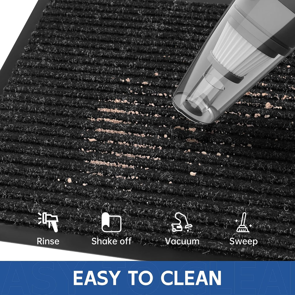 Front Door Mat, 10' x 3' Heavy Duty Indoor Outdoor Door Mat Entrance, Commercial Welcome Mats, Stain and Fade Resistant, Durable Rubber Backing, Low Profile Entry Mat for Patio, Black Stripe