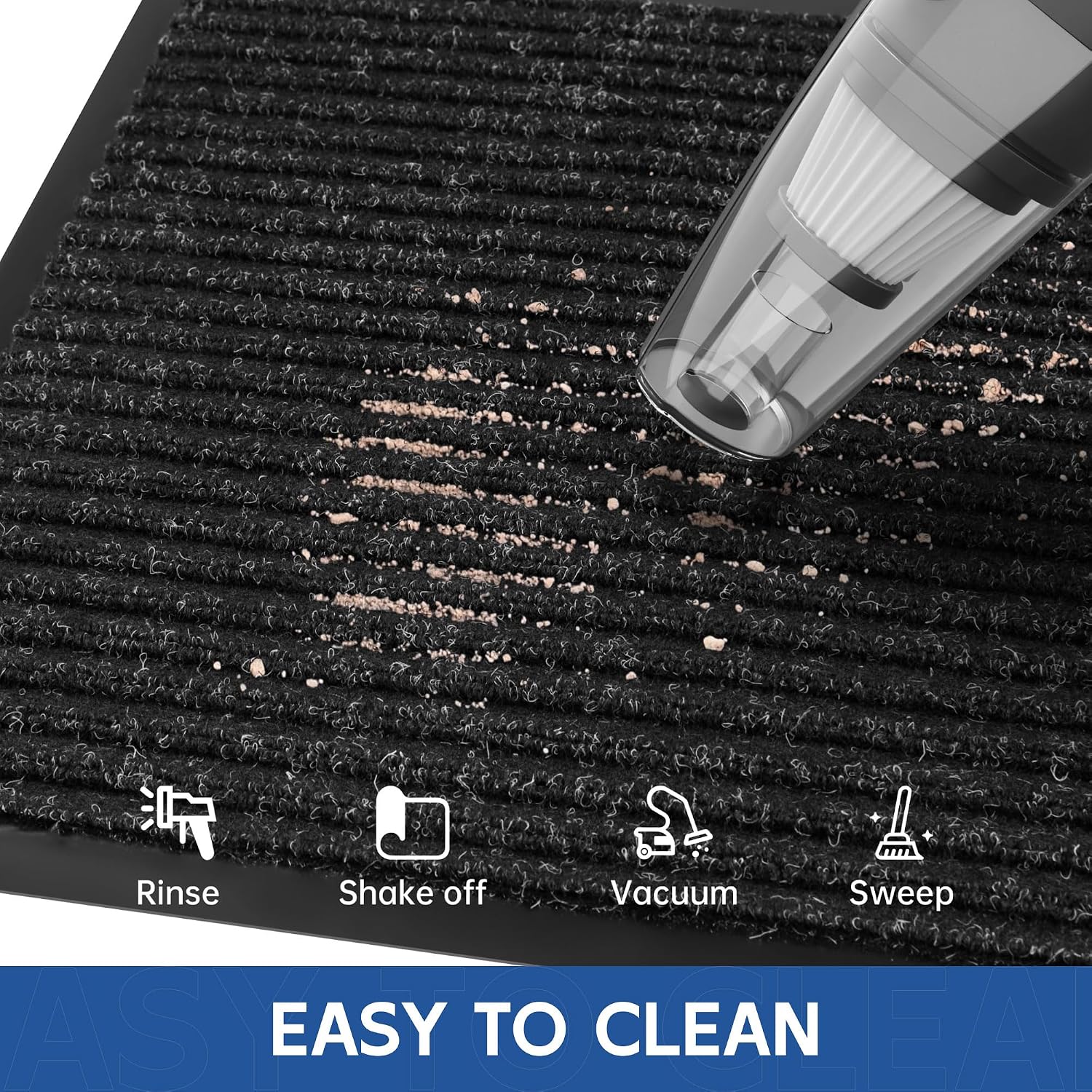Front Door Mat, 10' x 3' Heavy Duty Indoor Outdoor Door Mat Entrance, Commercial Welcome Mats, Stain and Fade Resistant, Durable Rubber Backing, Low Profile Entry Mat for Patio, Black Stripe