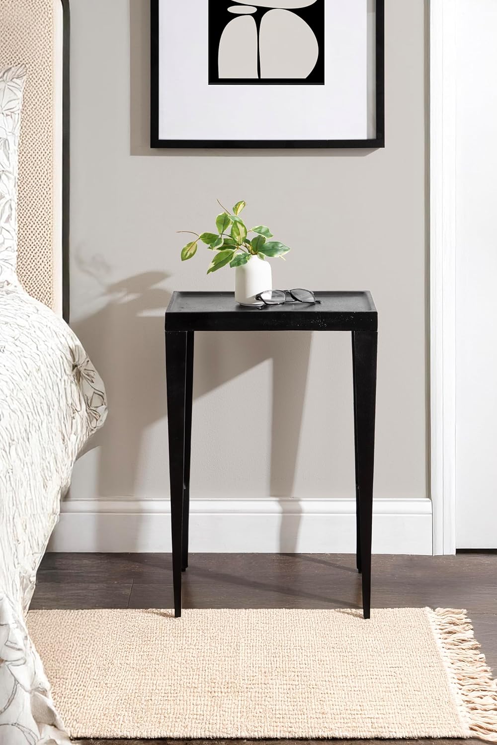 Kate and Laurel Rava Modern Cast Aluminum Metal Narrow Side Table, 16 x 8 x 25, Black, Slim Bedroom Nightstand for Use as Bedside Table or Skinny Living Room End Table