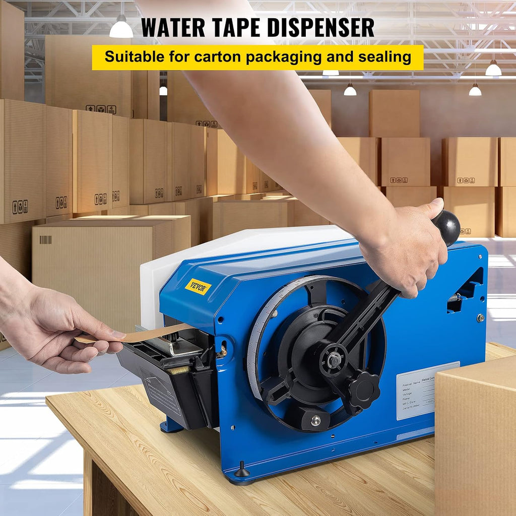 VEVOR Water-Activated Tape Dispenser, Maximum 39.4' x 3.94' Tape, Adjustable Length, Width & Water Level, Manual Tape Dispenser w/Water Brush, Carton Packaging for Express Box, Gift Box