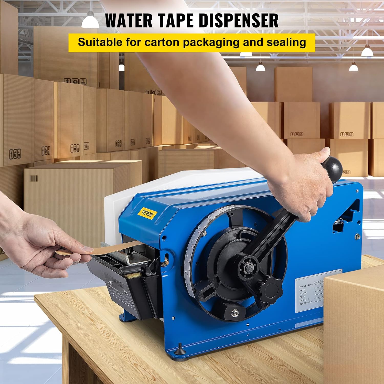 VEVOR Water-Activated Tape Dispenser, Maximum 39.4' x 3.94' Tape, Adjustable Length, Width & Water Level, Manual Tape Dispenser w/Water Brush, Carton Packaging for Express Box, Gift Box